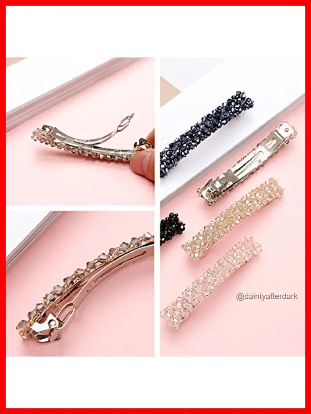 7 Crystal Rhinestone Hair Pins French Design Spring Clips